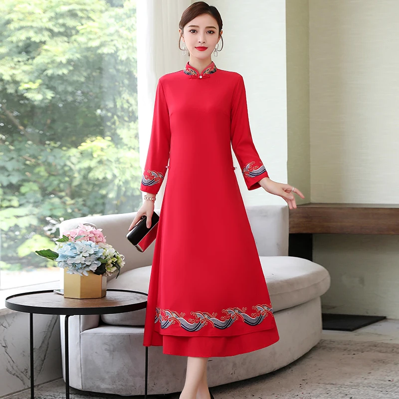 Винтажные традиционные свадебные платья красного цвета aodai qipao