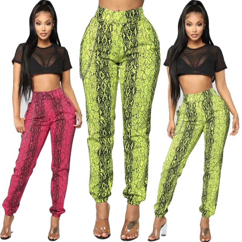 

2019 Spring Fashion Women Trousers Snake Pattern Army Camouflage Print Harem Pants Woman High Waist Polyester Loose Long Pants