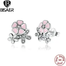 Настоящее серебро 925 пробы, цветущая вишня, цветок маргаритки, CZ серьги-гвоздики для женщин, Brincos, Стерлинговое Серебро, ювелирное изделие, GOS461