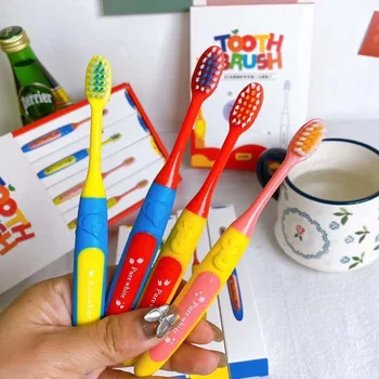 

New Style Japanese Style Children Soft Bristle Toothbrush 4 Boxed Cartoon Handle Ultra-Soft Bristle Morandi Students Toothbrush