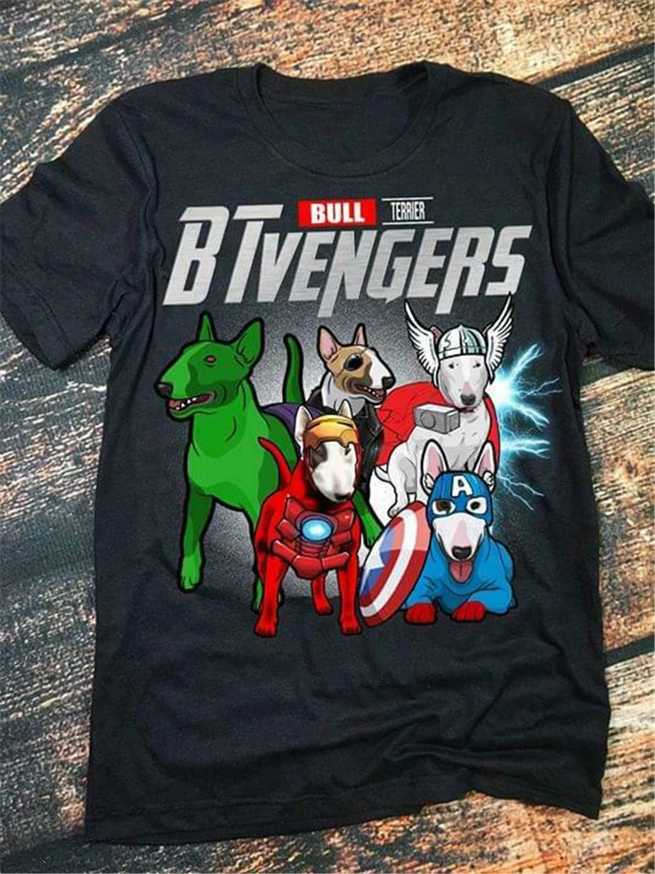Btvengers бультерьер Мстители эндигра Супергерои футболка черный хлопок для мужчин