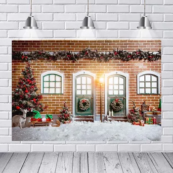 

Christmas Background Christmas Tree White Snow New Year Family Decoration Snowflake Studio Door and Window Garland Decoration