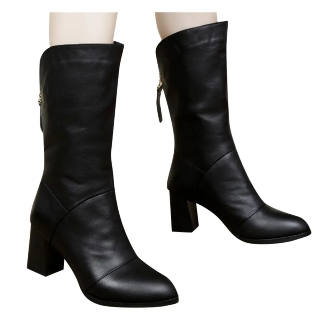 

SAGACE Velvet Tube Booties Womens High Heel Boots Casual Party Short Ankle Boot Shoes Ladies Chunky Heel Motorcycle Boots Shoes