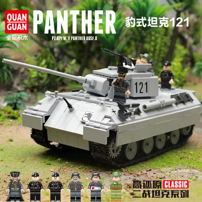 

New 990pcs Military WW2 Panther Tank 121 Building Blocks Compatible LegoINGs Technic City WW2 Tank Model Soldier Bricks Toys