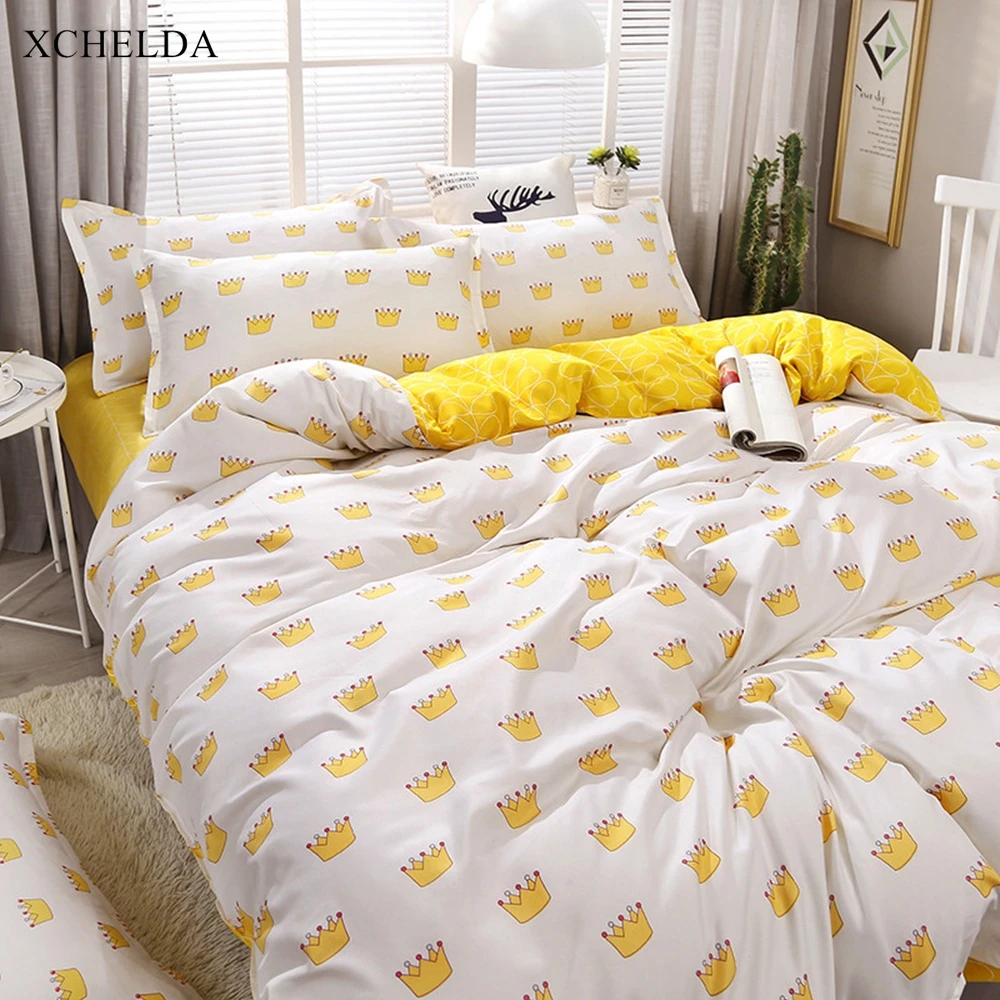 Nordic Comforter Duvet Cover Bed Sheet set Double Queen King Size Bedding Set White Crown Cotton Adult linens Home Textile