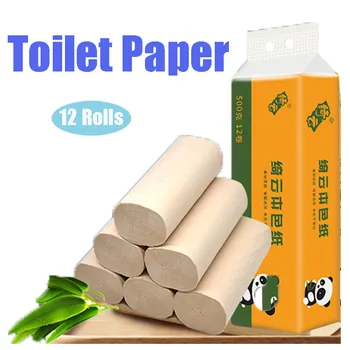 

4Ply 12 Rolls toilet paper tissue Soft Skin-friendly Toilet Paper Household Paper Roll Tissue Paper Disposable Home Bath