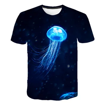 

Men's T-shirt 3d Kid T shirt Summer shirts Short Sleeve Tshirt 2019 Newest Male Blue Fluorescent Luminous Jellyfish Print Tops