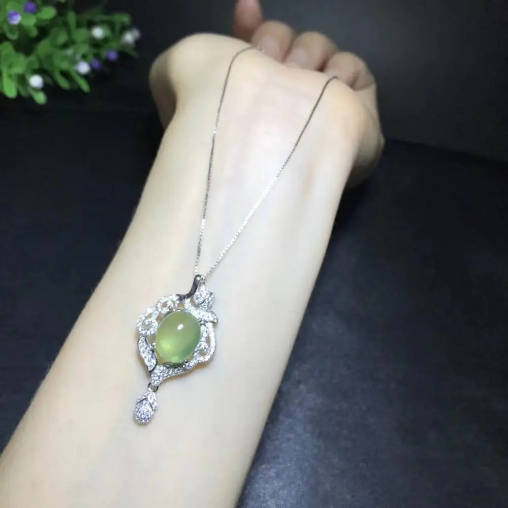 MeiBaPJ, модное, натуральное, прехнит, драгоценный камень, большая подвеска, ожерелье для женщин, настоящее 925 пробы, серебряное, очаровательное, хорошее ювелирное изделие