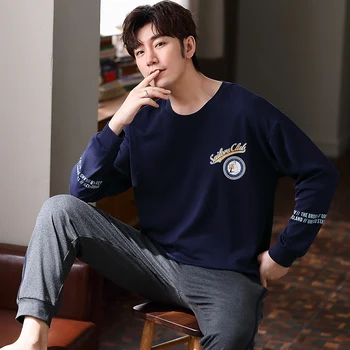 

2020 Autumn Winter Long Sleeve Cotton Pajama Sets for Men High Quality Sleepwear Suit Pyjamas Male Lounge Homewear Home Clothes