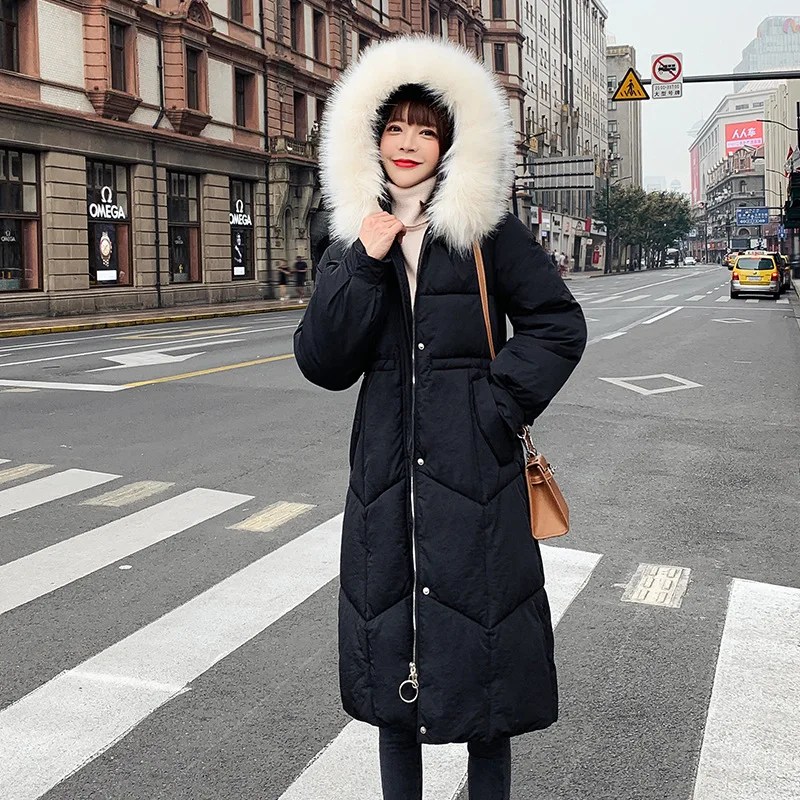 

2019 New Style Korean-style Autumn & Winter Mid-length Cotton Coat WOMEN'S Dress Deconstructable Large Fur Collar Women's Thick