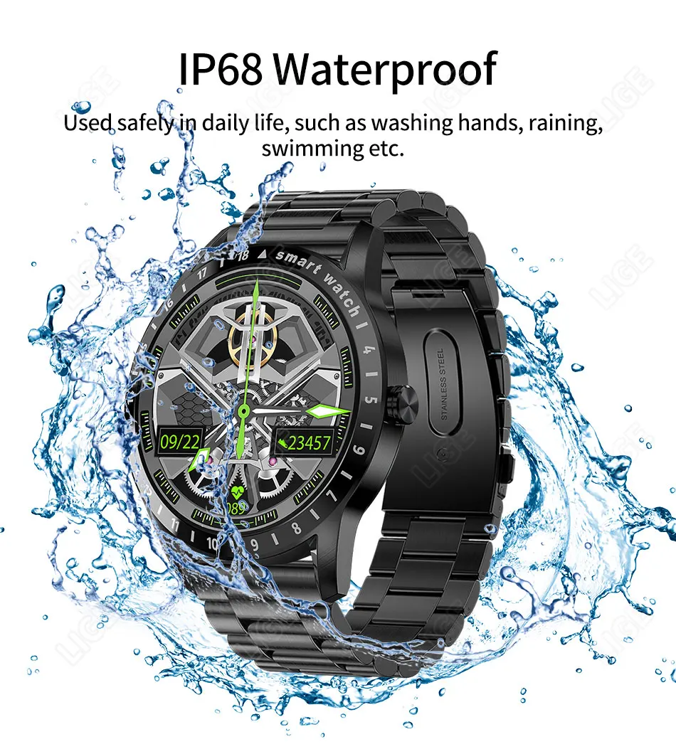 LIGE 2022 New Full Touch Round AMOLED Screen Smart Watch Men Sport Fitness IP68 Waterproof Mens Bluetooth Smartwatch Android iOS