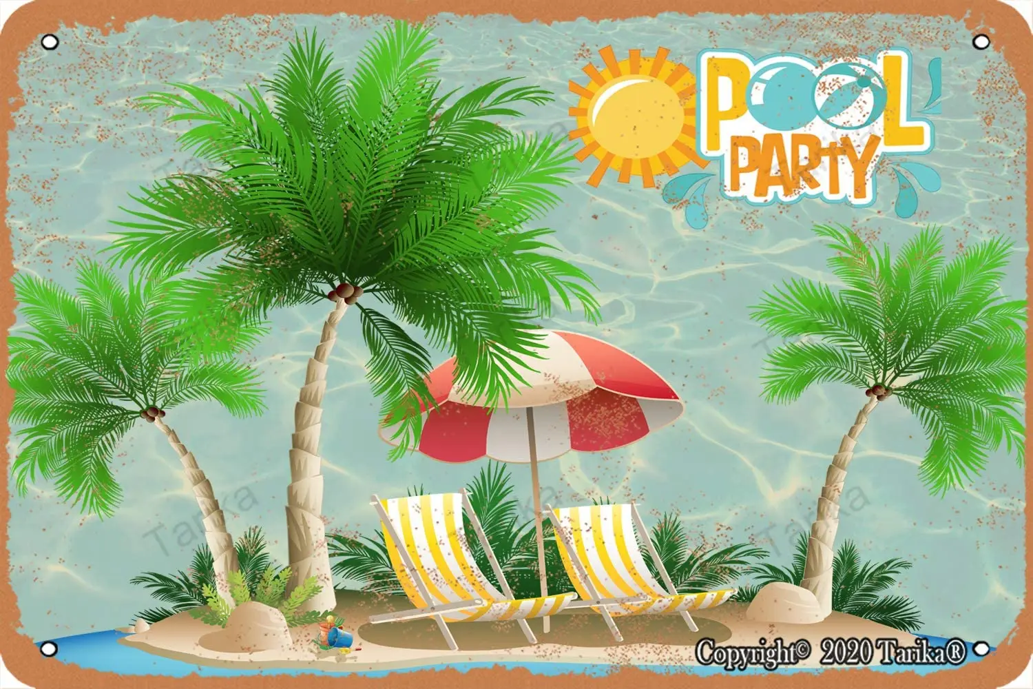

Beach Party Summer Holiday Pool Party Tin 20X30 cm Vintage Look Decoration Painting Sign for Home Kitchen Bathroom Farm Garden