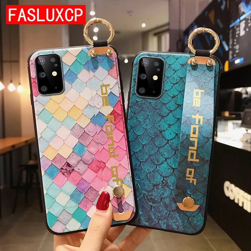 A51 A71 A50 A40 A70 A30 Cover Trendy Geometric Soft Wrist Strap Phone Holder Case for Samsung S20 Ultra S8 S9 S10 S20+ Note 10 9 | Мобильные