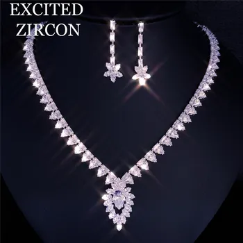 

Fashion zircon rhinestone pendant star water drop earring necklace elegant bride bridesmaid luxury wedding jewelry set