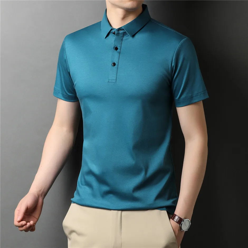 Summer Classic Pure Color Casual Short Sleeve 100% Cotton Polo-Shirt ...