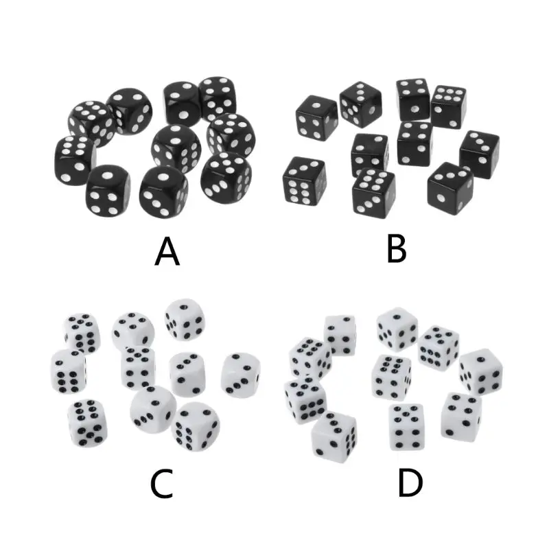 16mm Acrylic Dice Black/White 6 Sided Casino Poker Game Bar Party Dice Multi Sides for Board Game Game Dice Dice Set Acrylic Dice 10pcs