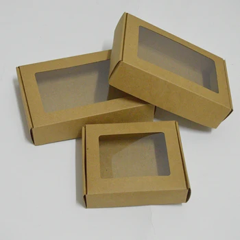 

10pcs Brown Paper Gift Box Pakaging Paper Box With Window White Black Packing Box Kraft Gift Packing dropshipping wholesales