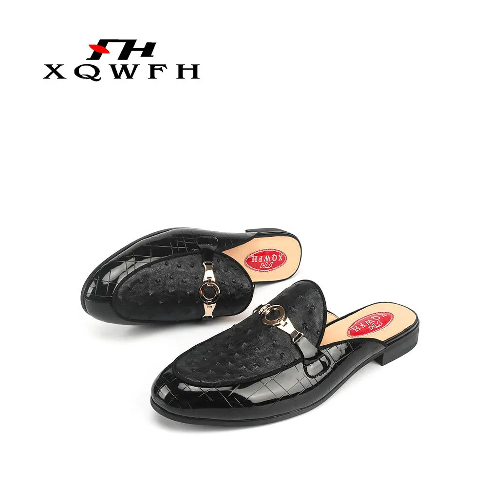 XQWFH/Новинка; стильные мужские шлёпанцы из страусиной кожи; модные вечерние мужские лоферы; Мужские модельные туфли ручной работы