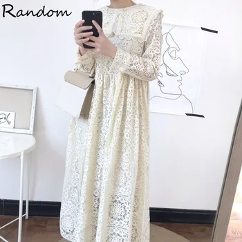 

Women Plus Size M-4XL Autumn Lace Dress 2020 Fashion Peter Pan Collar Long Sleeve Vintage Dolly Party Dresses Korean Fall Cloth