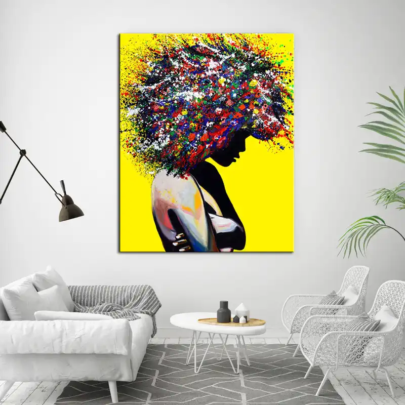 Abstrak Sosok Kuning Latar Belakang Warna Warni Rambut Wanita Seni Gambar Kanvas Poster Dinding Dekorasi Painting Calligraphy Aliexpress