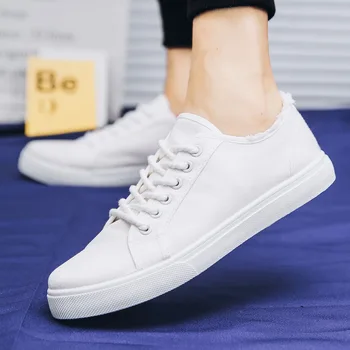 

Men Shoes White Canvas Shoes Men's Vulcanize Shoes Men Sneakers Classic Men's Shoes Low Top Lace Up Casual Shoes Driving Shoes