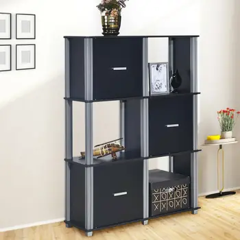 

Costway 3 Tier Bookcase 6 Cubes Storage Cabinet Shelf Organizer Unit Display Black
