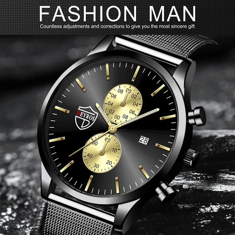

DEYROS Minimalism Men's Luminous Calendar Watch Men Fashion Steel Band Ultra-Thin Quartz Watches Reloj Hombre Man Sports Clock