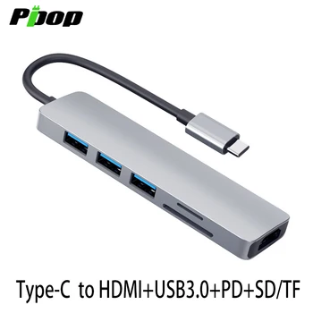 

Type-C docking station to HDMI USB3.1 card reader PD 6 in 1