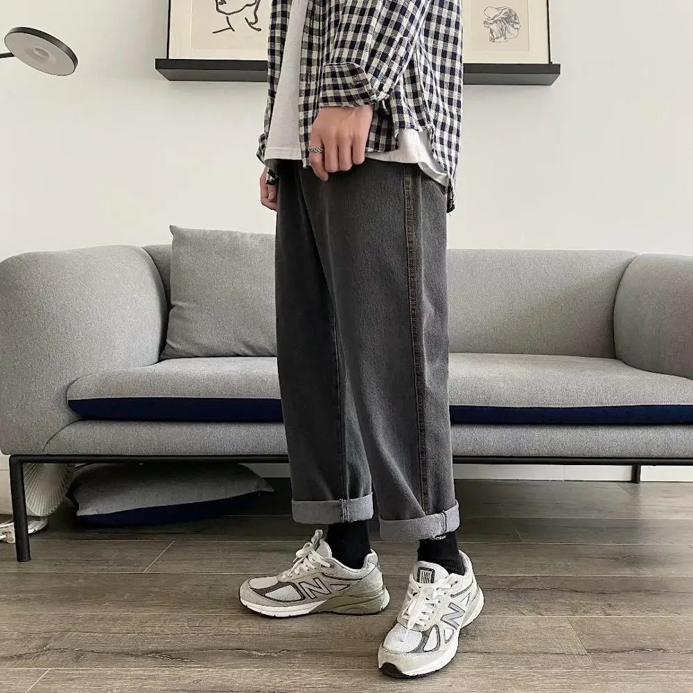 Jeans men's straight straight loose big foot mouth feeling wide leg long pants Japanese ins trend spring and autumn casual wild Jeans men's straight straight loose big foot mouth feeling wide leg long pants Japanese ins trend spring and autumn casual wild