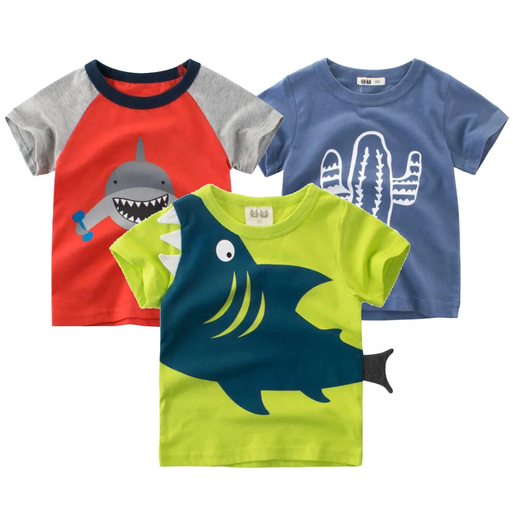 Футболка из хлопка для мальчиков и девочек 2, 4, 6, 8, 10 лет Детская Летняя одежда топы с короткими рукавами для мальчиков, футболки с изображением динозавра и дельфина