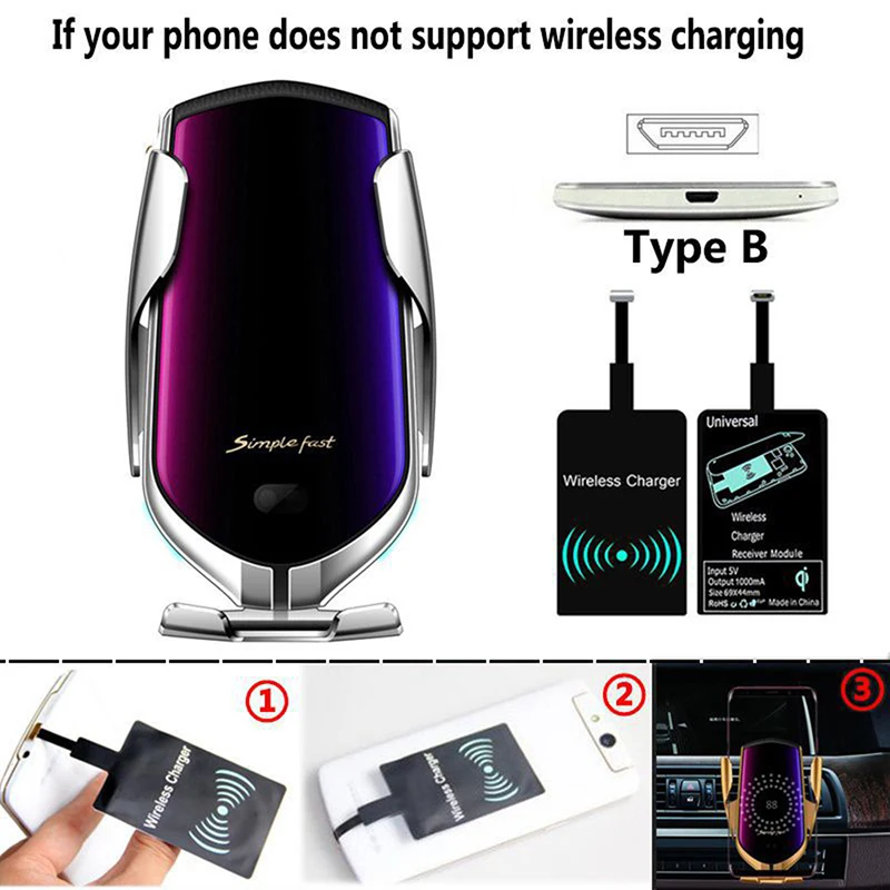 

R1 Clamping 10W Wireless Charger Car Holder Smart Infrared Sensor Qi GPS Air Vent Mount Mobile Phone Bracket Stand