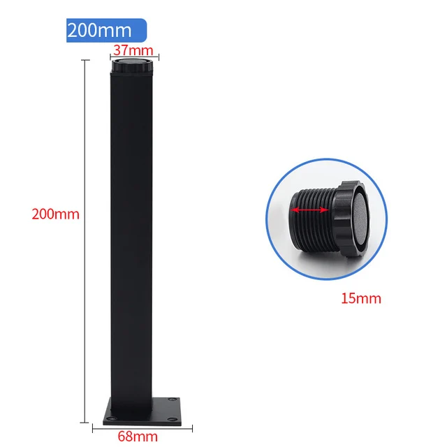 4pcs/lot 5-30cm Aluminum alloy cabinet foot Height adjustable Furniture support legstable Chairs Bed Sofa Feet square Level Feet black 200mm
