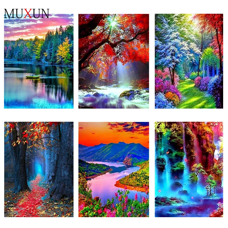 Алмазная живопись Muxun 5D сделай сам лесной пейзаж водопад 3D вышивка крестиком
