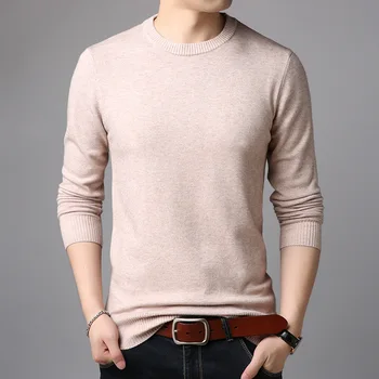 

Spring and Autumn Men's Solid Color Round Neck Long Sleeve Knitted T-shirt