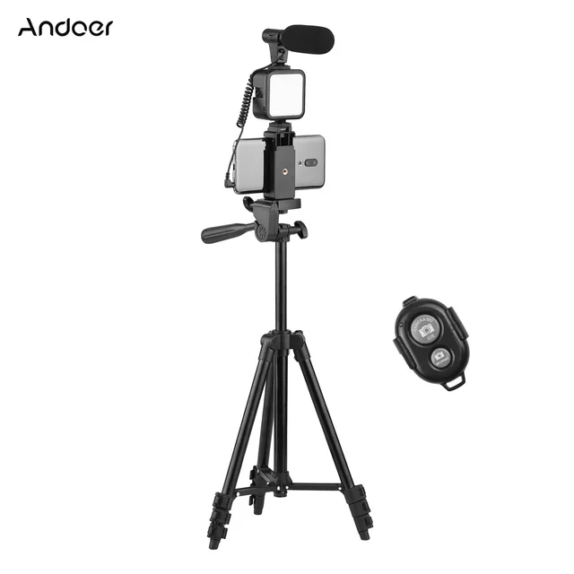 Andoer Smartphone Vlogging Kit Video Recording Equipment with Tripod Mic LED Video Light for Phone Youtube Set Vlogger Kit 1