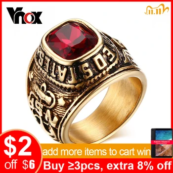 

Vnox US Navy Ring for Men Gold Color Red Stone Veteran Ring Flag Decal Emblem Design
