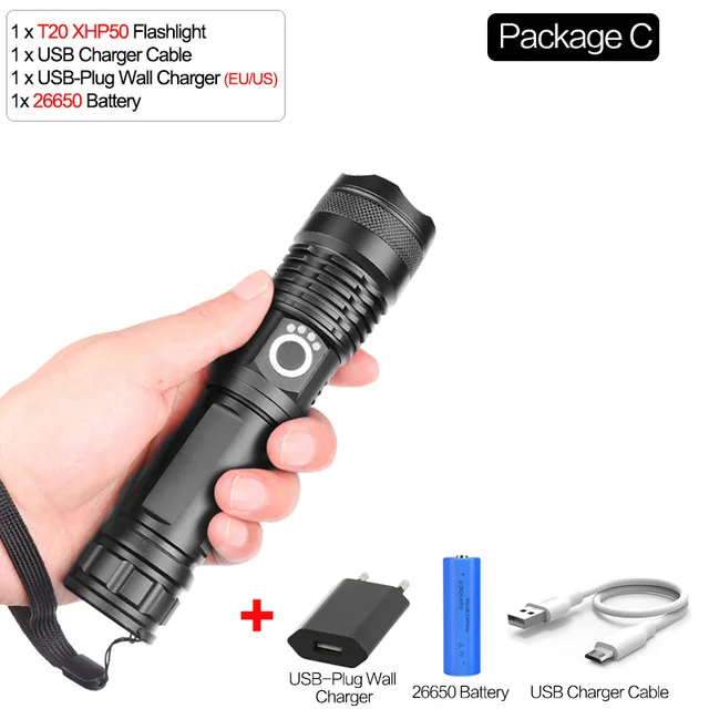Светодиодный фонарь xhp70 мощный фонарик с usb зумом светодиодный фонарь xhp70 xhp50 18650 или 26650 Аккумулятор для охоты, рыбалки, активного отдыха - Испускаемый цвет: Pacakge C