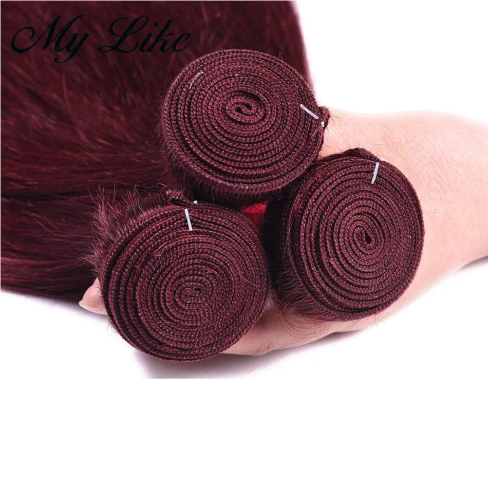 My Like 99J Straight Hair Bundles with Closure Red Burgundy Human Hair Bundles with Closure Nonremy Brazilian Hair Weave Bundles