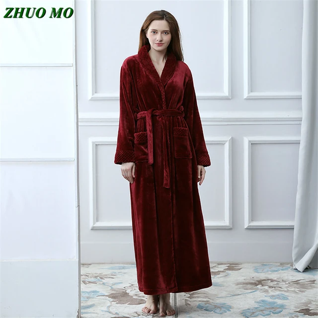 Men Women Long Bath Robe Bath Towel Bathrobe Coral Velvet Pajamas Body Spa  Super Absorbent Home