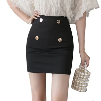 

2020 Korean Style Summer Bodycon Mini Skirts Women High Waist Sexy Button Office Black Pencil Skirt Plus Size