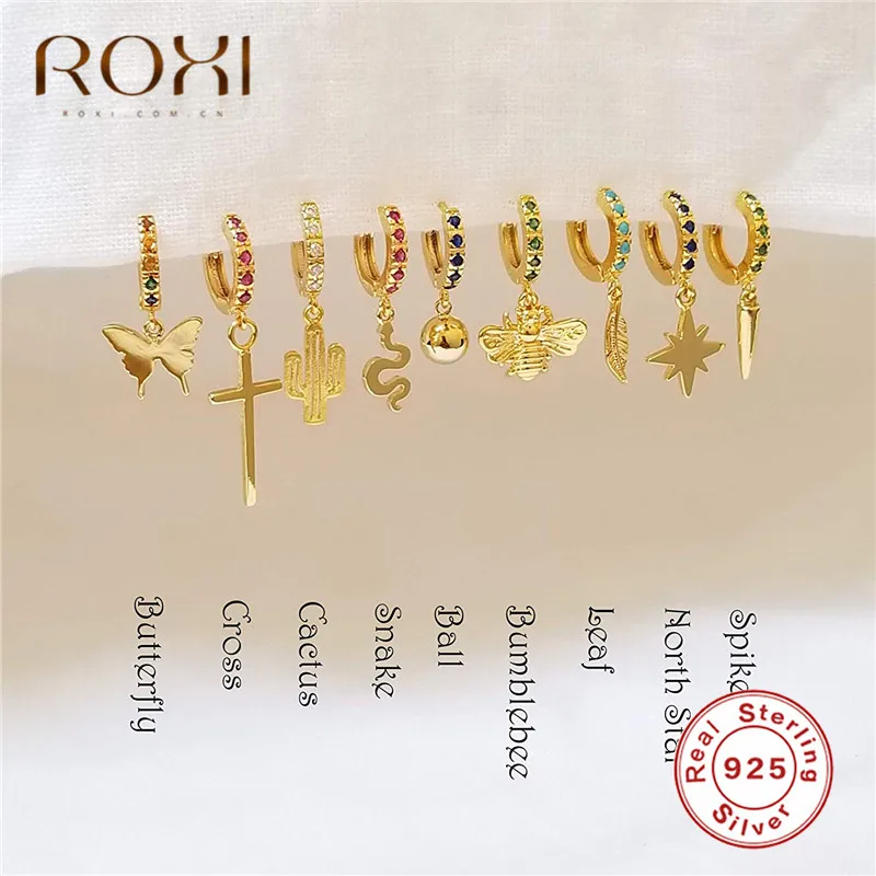 Серьги ROXI из серебра 925 пробы в 9 стилях звезда крест Бабочка змея женское