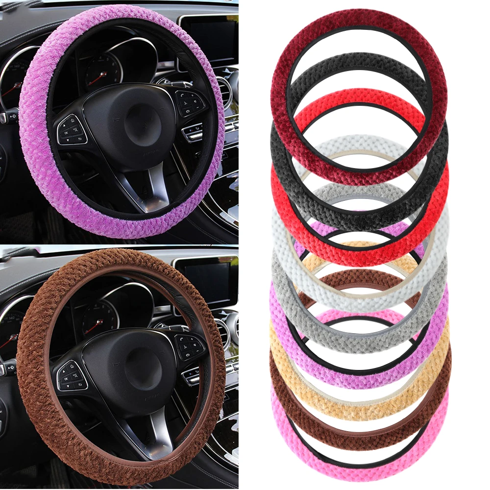 Winter Pearl Velvet Car Steering Wheel Cover Soft Plush Warm Auto