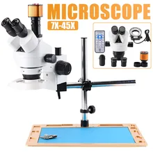 16MP цифровой микроскоп камера тринокулярный микроскоп 7-45X зум увеличитель для промышленного ремонта печатных плат прочный мощный 56LED свет