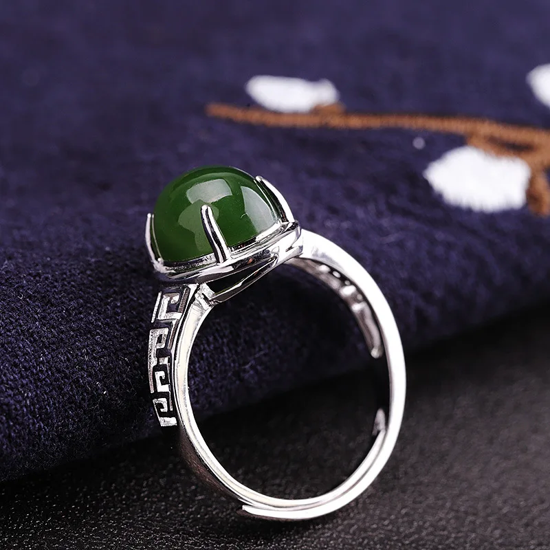 Безглицые натуральные зеленые Jade Jasper кольца с драгоценными камнями для женщин вечерние Открытые Кольца Настоящее серебро 925 пробы регулируемое ювелирное изделие R1045