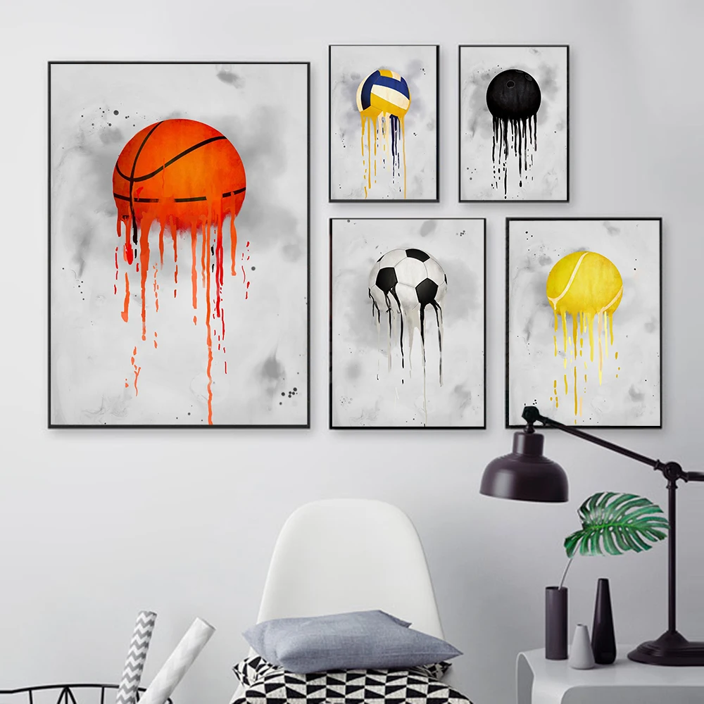 Football Basketball Volleyball Bowling Tennis Sports Series Canvas Painting Wall Art Pictures Boys Kids Room Home Decor Posters