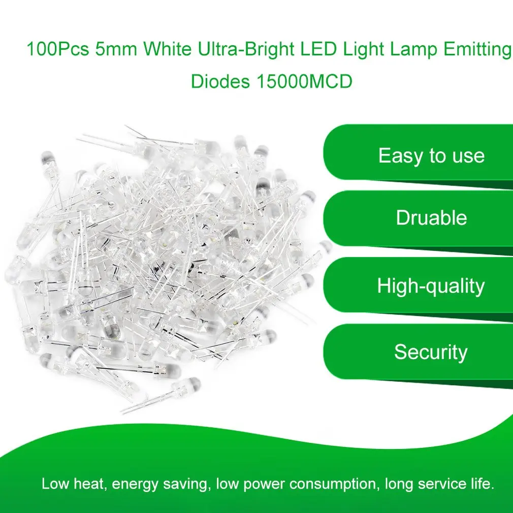 

100Pcs 5mm White Ultra-Bright LED Light Lamp Emitting Diodes 15000MCD Worldwide Store In Stock