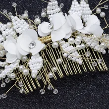 Корейский стиль невесты детей головной убор MORI серии цветок гребень простой цветочный головной венок просо жемчуг бисерный браслет Свадьба Пряжа