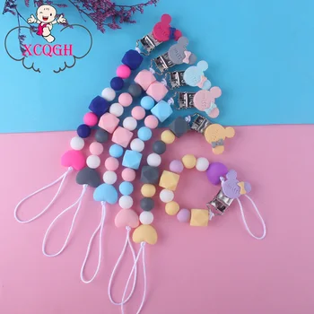 

XCQGH Silicone Beads Teething Pacifier Chain Baby Silicone Beaded Pacifier Chain Clip Holder Dummy Feeding Strap Leash