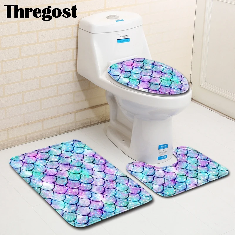

Geometric Printed Bath Mats Bathroom Set Toilet Rugs Anti Slip Bathroom Carpet Home Toilet Lid Cover Shower Room Rug Floor Mats