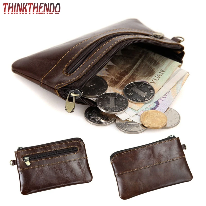 Monedero genuino para hombre y mujer, billetera con cremallera, tarjetero, Vintage, Retro, - AliExpress